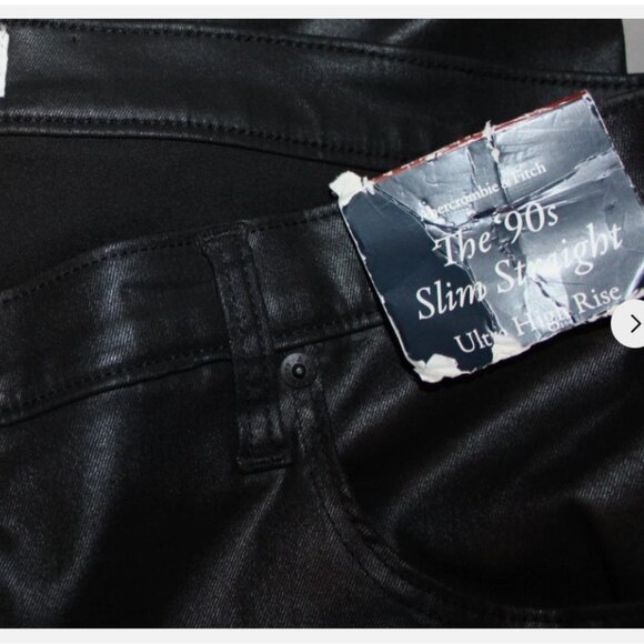 Black High Waist Jeans Sz 20 NWT Coated Straight Leg Pants Abercrombie & Fitch - Picture 2 of 5